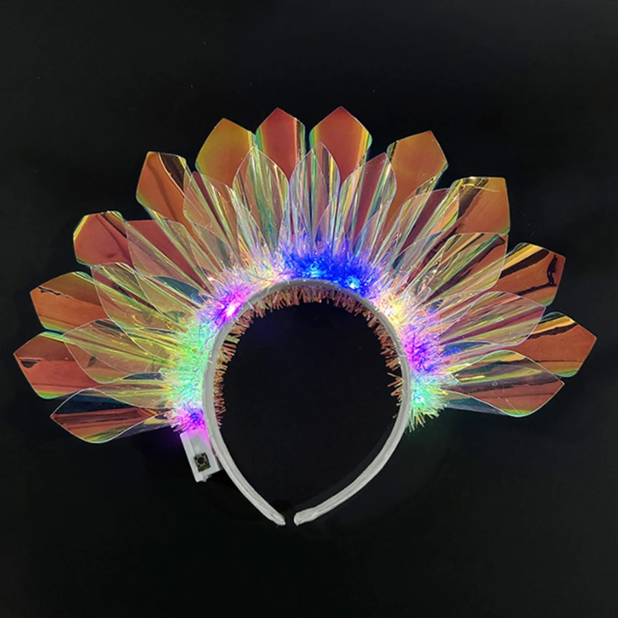 Glowing Crown Colorful Film Headbands LED Laser Hair Band Flashing Headpiece Luminous Tiara Crown Nightclub Party Supplies Favor