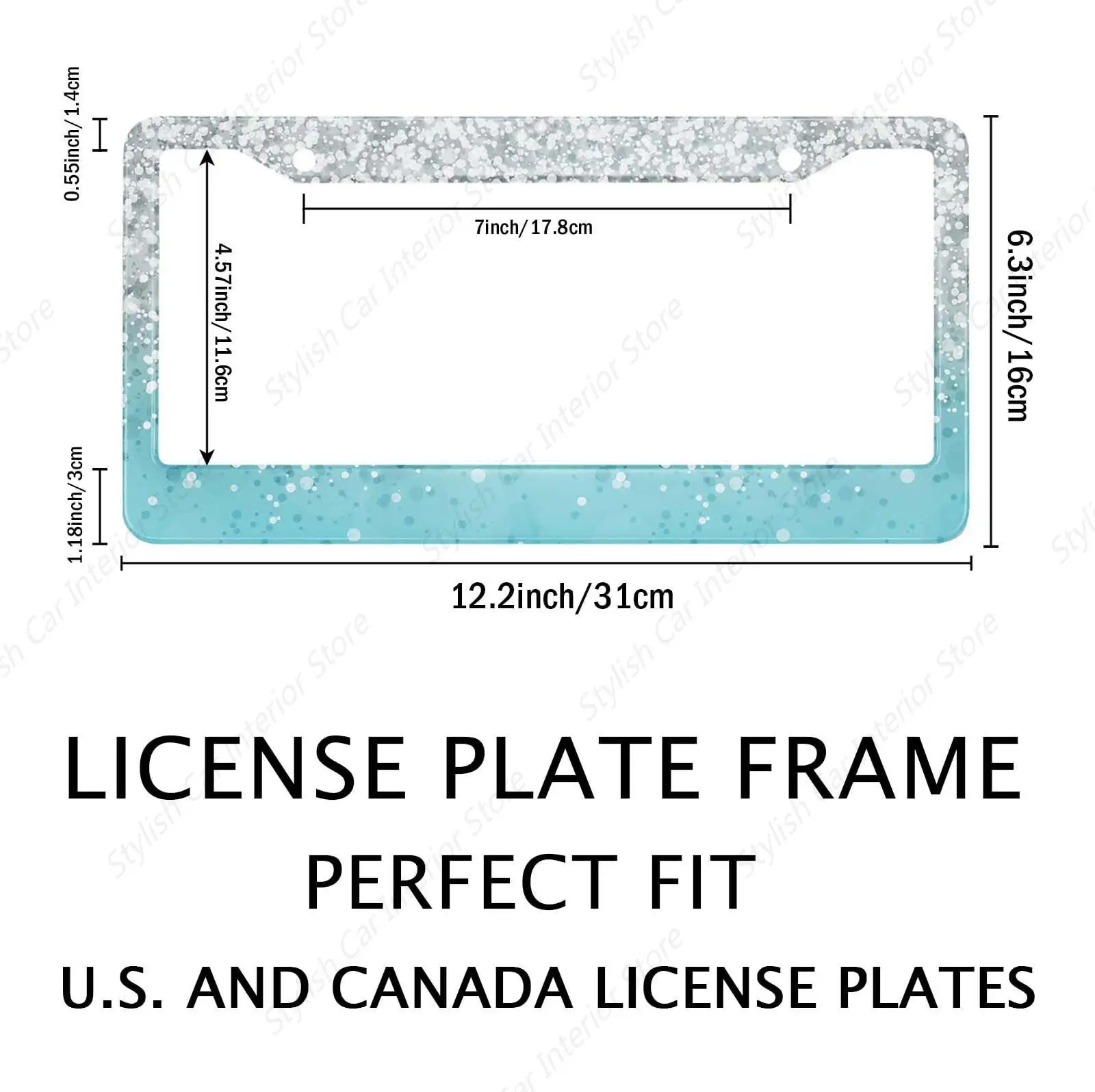 Personalized License Plate Frame Metal Aluminum Artistic Glam Teal Green (Not Glitter) License Plate Car Tag Holder with 2 Holes