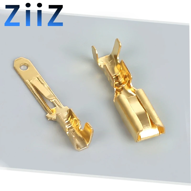 50/100 pieces 2.8mm automotive crimp terminal male/female saddle connector brass pin ZiiZ crimp terminal DJ611-6.3A gold-plated