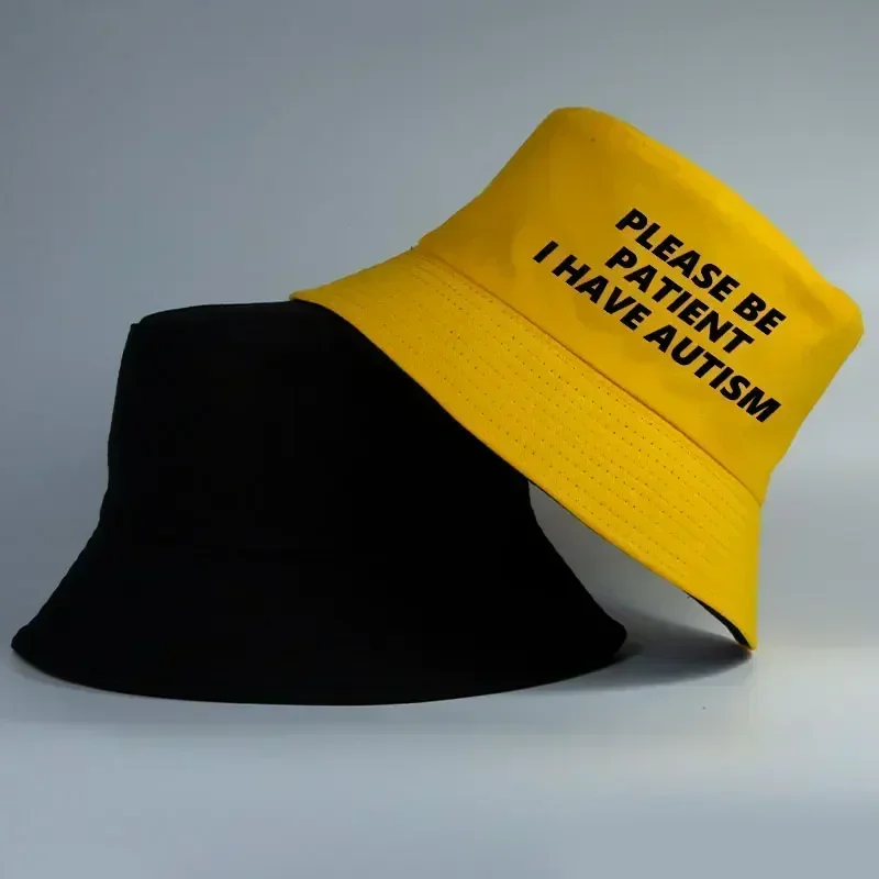 Please Be Patient I Have Autism Letter Print Bucket Hat Men Women Fisherman Hats Summer Outdoor Hunting Fishing Cap for Boy Girl