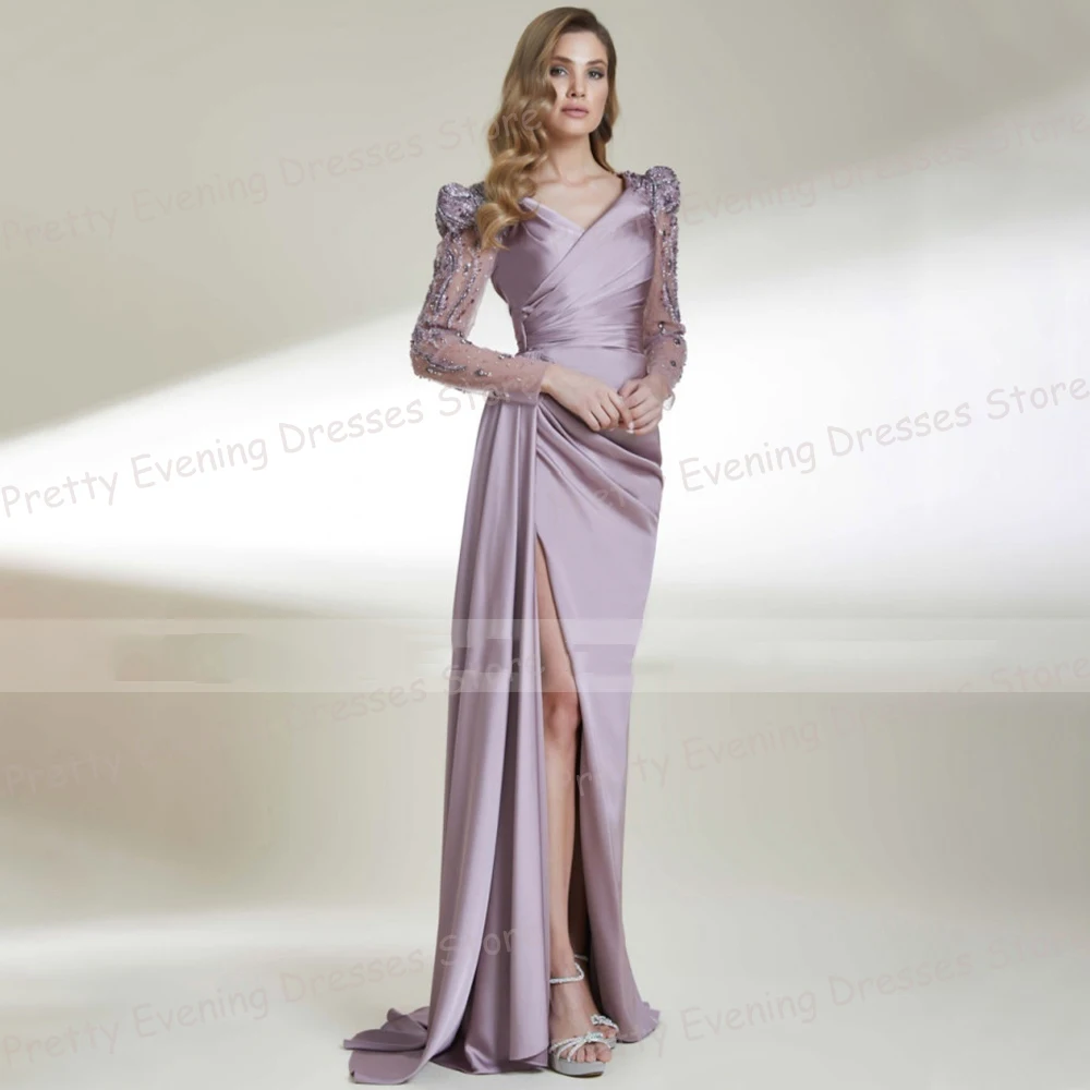 

Exquisite Evening Dresses 2024 Sexy Mermaid Women's Sequined Long Sleeve Prom Gowns Split Illusion Fashion Party Vestidos Gala