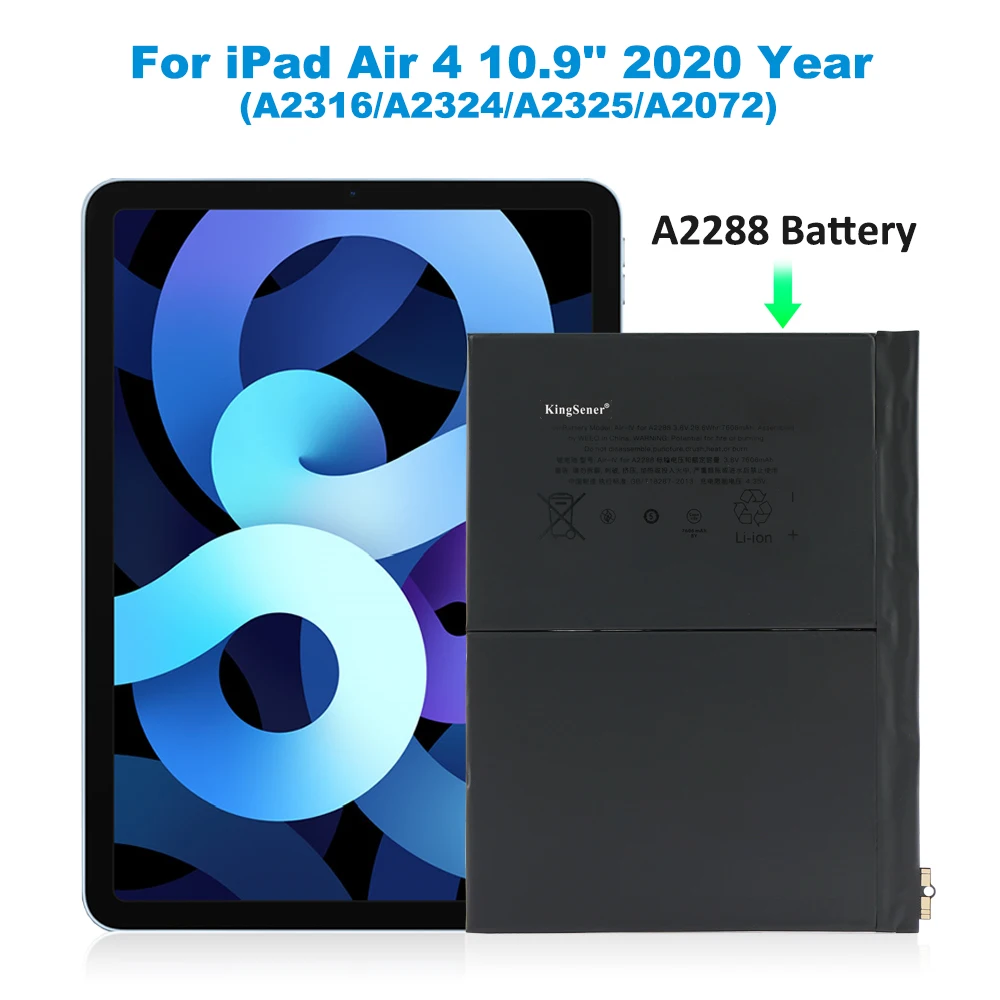 KingSener A2288 Tablet Battery For Apple iPad Air 4 10.9\'\' 2020 Year A2316 A2324 A2325 A2072 3.8V 7606mAh