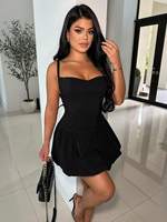 Sleeveless Thin Shoulder With Neckline Pure Colour Mini Party Club Dress Elegant Sexy Backless Ruffles