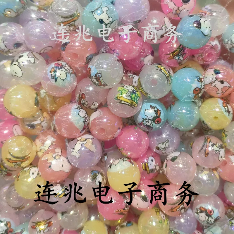 5pcs dog cartoon anime acrylic beads jelly background printed beads for diy jewelry making bracelets materials 16mm