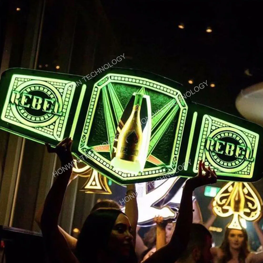 Battery Power Customized logo Nightclub LED Belt Champion Champagne Bottle Presenter VIP Service Glorifier for party celebration