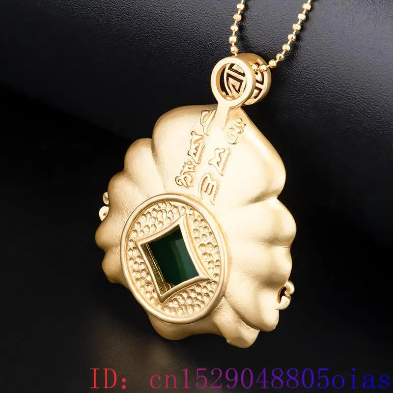 Green Real Jade Maitreya Pendant Necklace Natural Jewelry Luxury Accessories Charm Stone 18K Gold Plated Men Energy