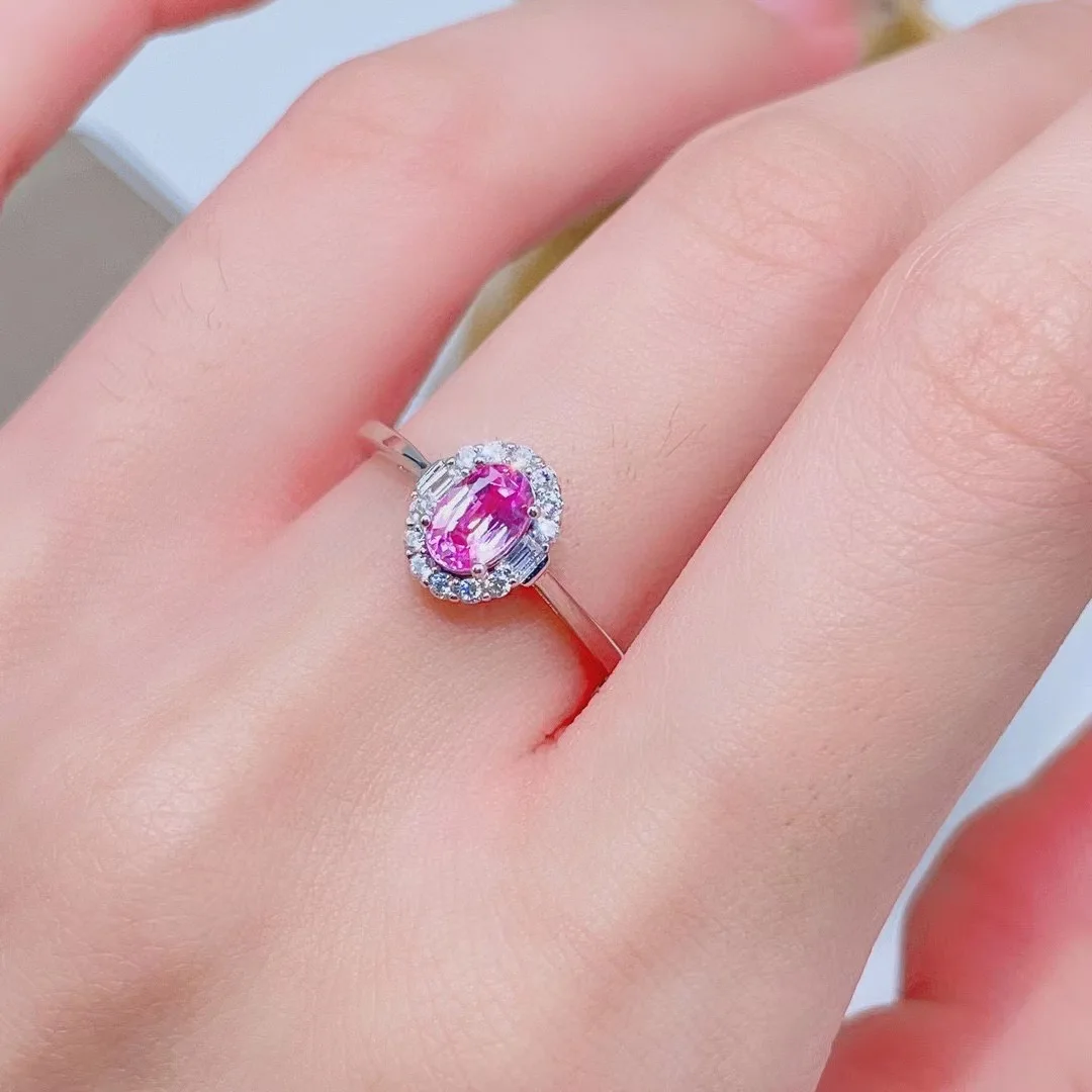 

100% Natural Pink Sapphire for Engagement 4mm*6mm 0.5ct Pink Sapphire Wedding Ring 925 Silver Sapphire Jewelry