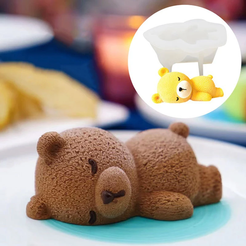 4 Inch Cute 3D Sleeping Bear Mousse Cake Mold Ice Cream Silicone Molds Cupcake Topper Cake Decorate Mould DIY Baking Accessories