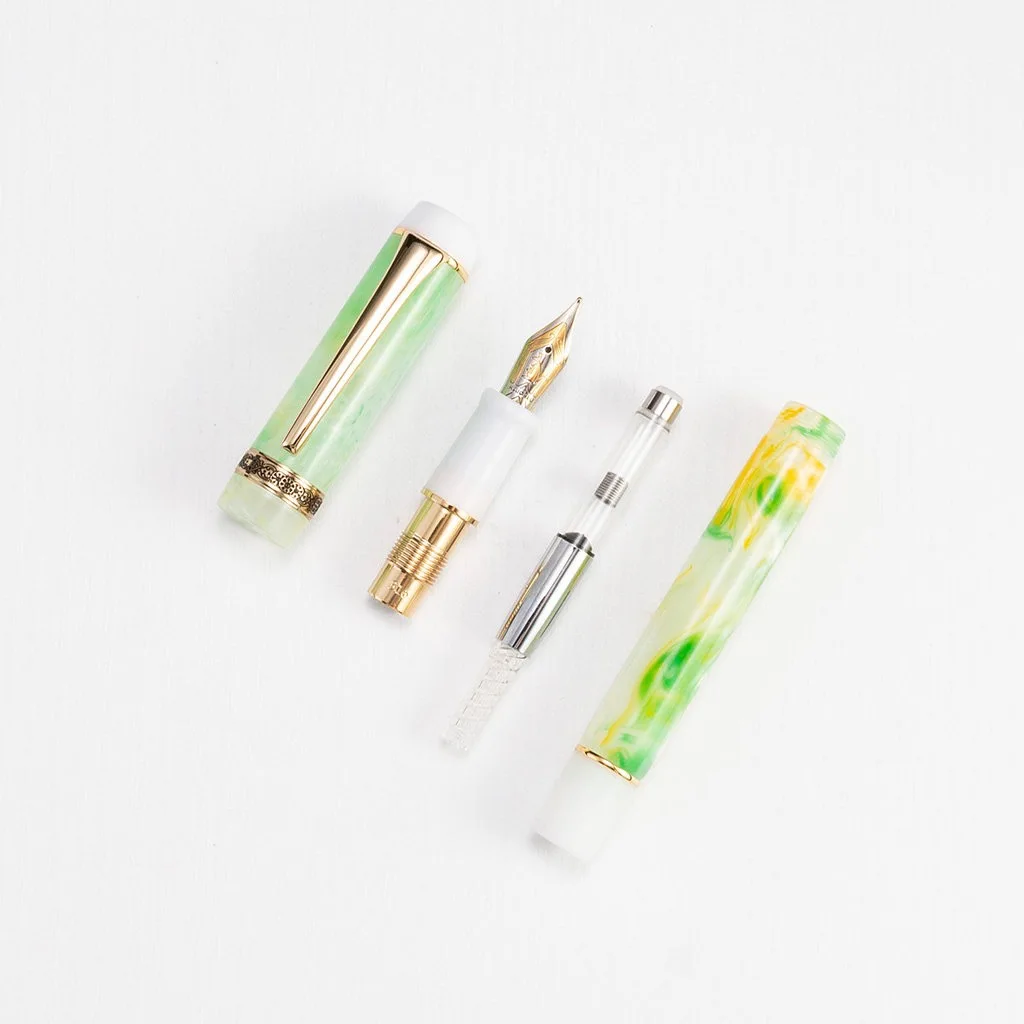 2026 Kaigelu 316 Acrylic Fountain Pen Lemon Long Knife Nib Beautiful Marble Amber Pattern Ink Pen Writing Office Business Gift