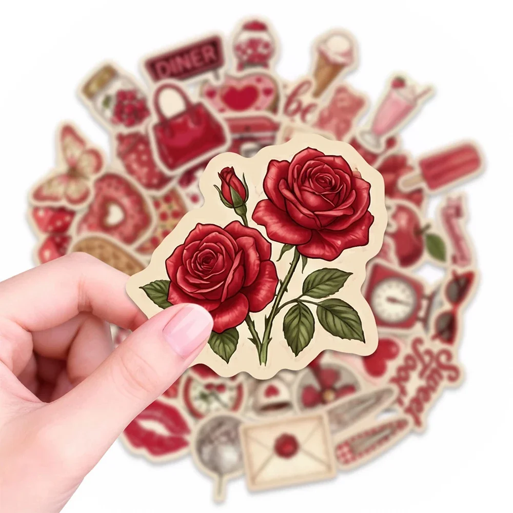 

50PCS Vintage Red Art Cartoon Stickers Valentine's Day Gift Decals DIY Suitcase Phone Water Bottle Cute Graffiti Sticker Gifts