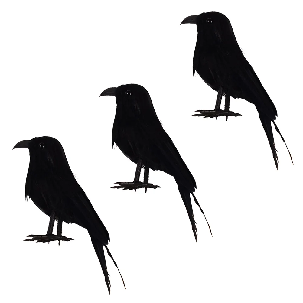 

3pcs Realistic Crow Decor Black Feathered Bird Halloween Decoration For Spooky Haunted Fall Winter Display Props