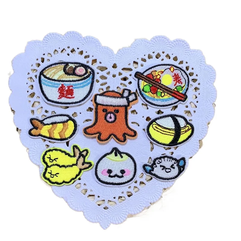 

100pcs/Lot Anime Luxury Fun Embroidery Patch Food Shrimp Dumpling Bread Sushi Noodle Bun Clothing Decoration Craft Diy Applique