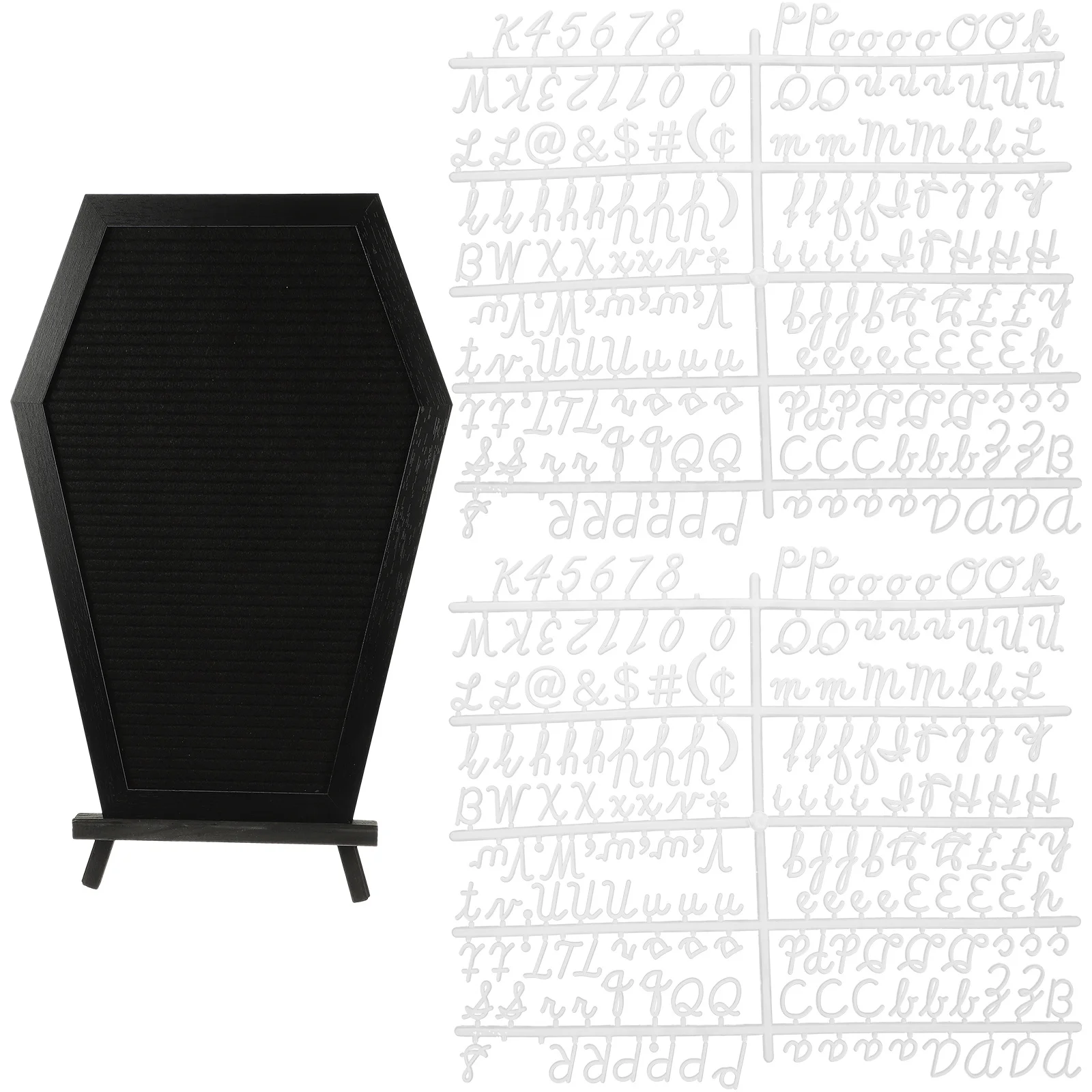 1Set Foldable Coffin Shaped Message Board with DIY Letters Wooden Frame Decorative Letter Board for Desktop Use