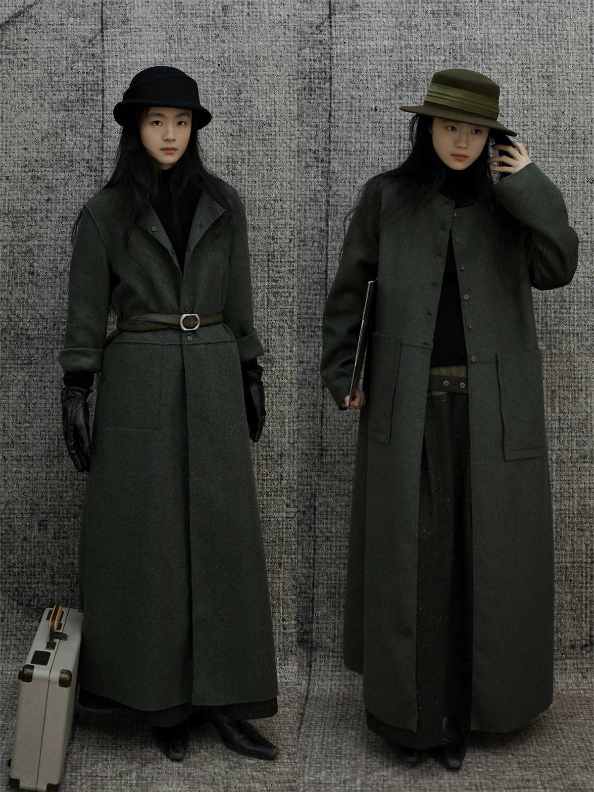 

Detachable Scarf Woolen Coat Wide Sle Long Outerwear Winter een Plaid Retro Double-Sided Wearable Faionable Women's Coat