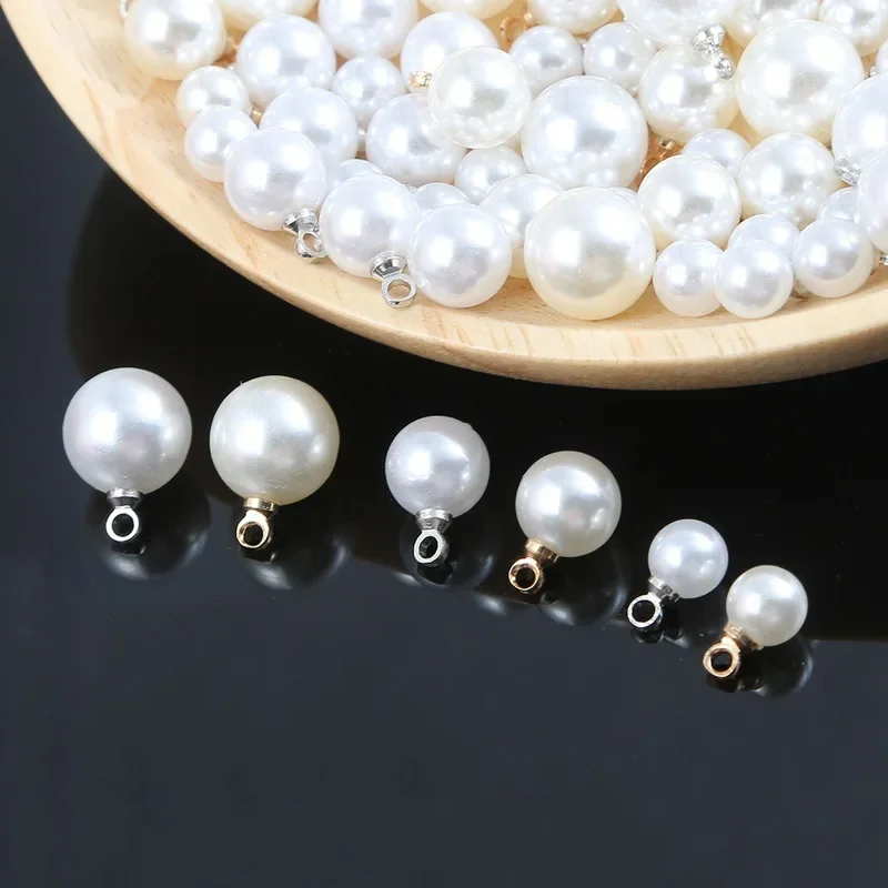 

4mm- 8mm Highlight ABS Imitation Pearl Crimp End Beads Round Charms Pendant For Jewelry Making DIY Earrings Findings Accessories