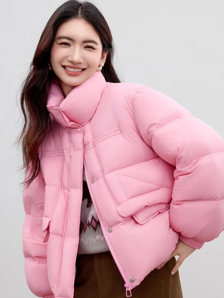 SENTUBILA Dames Winter Donsjacks 2025, Opstaande Kraag Puffer Donsjack Lichtgewicht Warme Outerwears Vrouwelijke Kleding W54YC2158