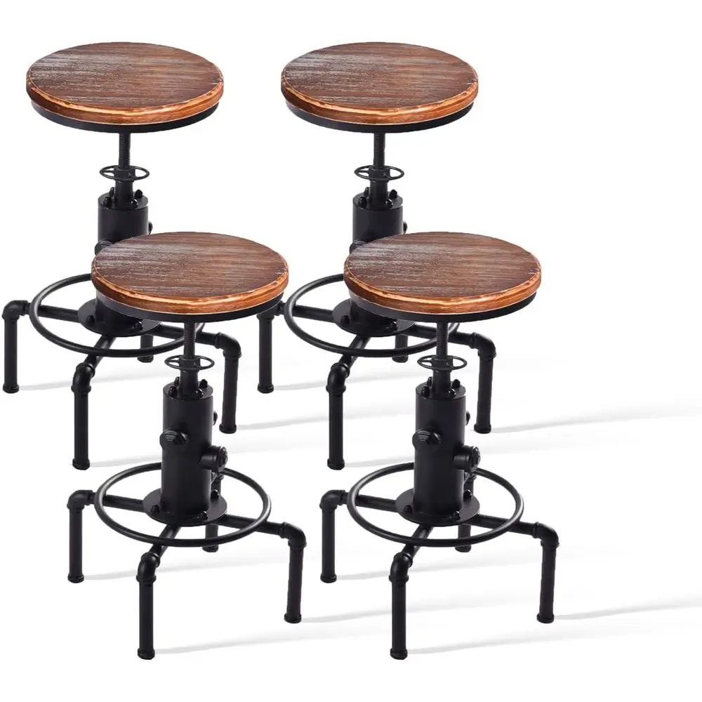 

Vintage Industrial Swivel Bar Stools, Adjustable Height 23.6-29.5, Solid Wood, Black