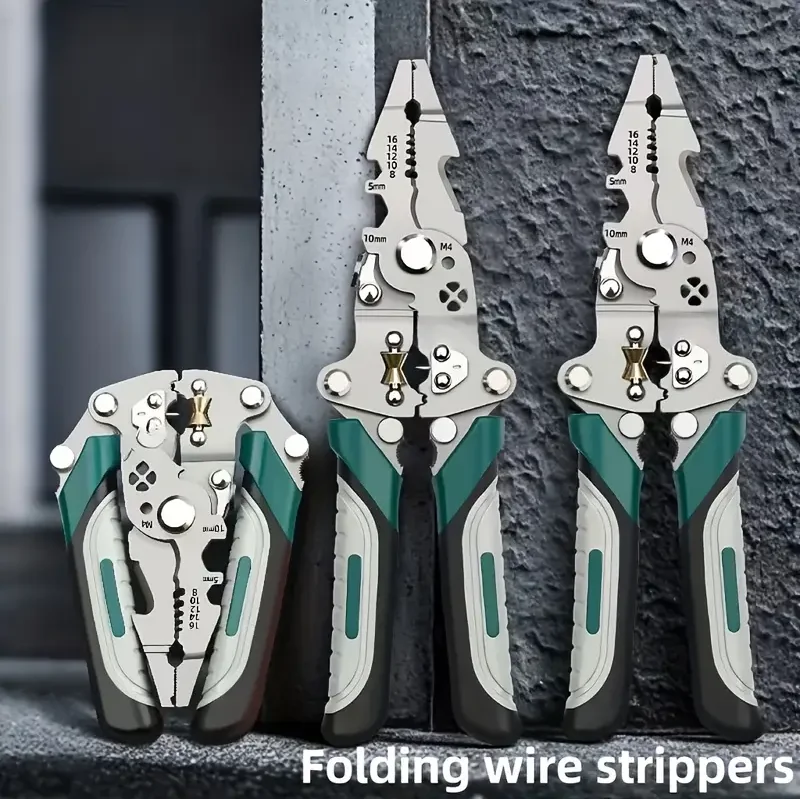 كماشة تجريد الأسلاك متعددة الوظائف قابلة للطي، مقبض سميك من مادة الفولاذ المقاوم للصدأ مضاد للانزلاق للكهربائيين #6
