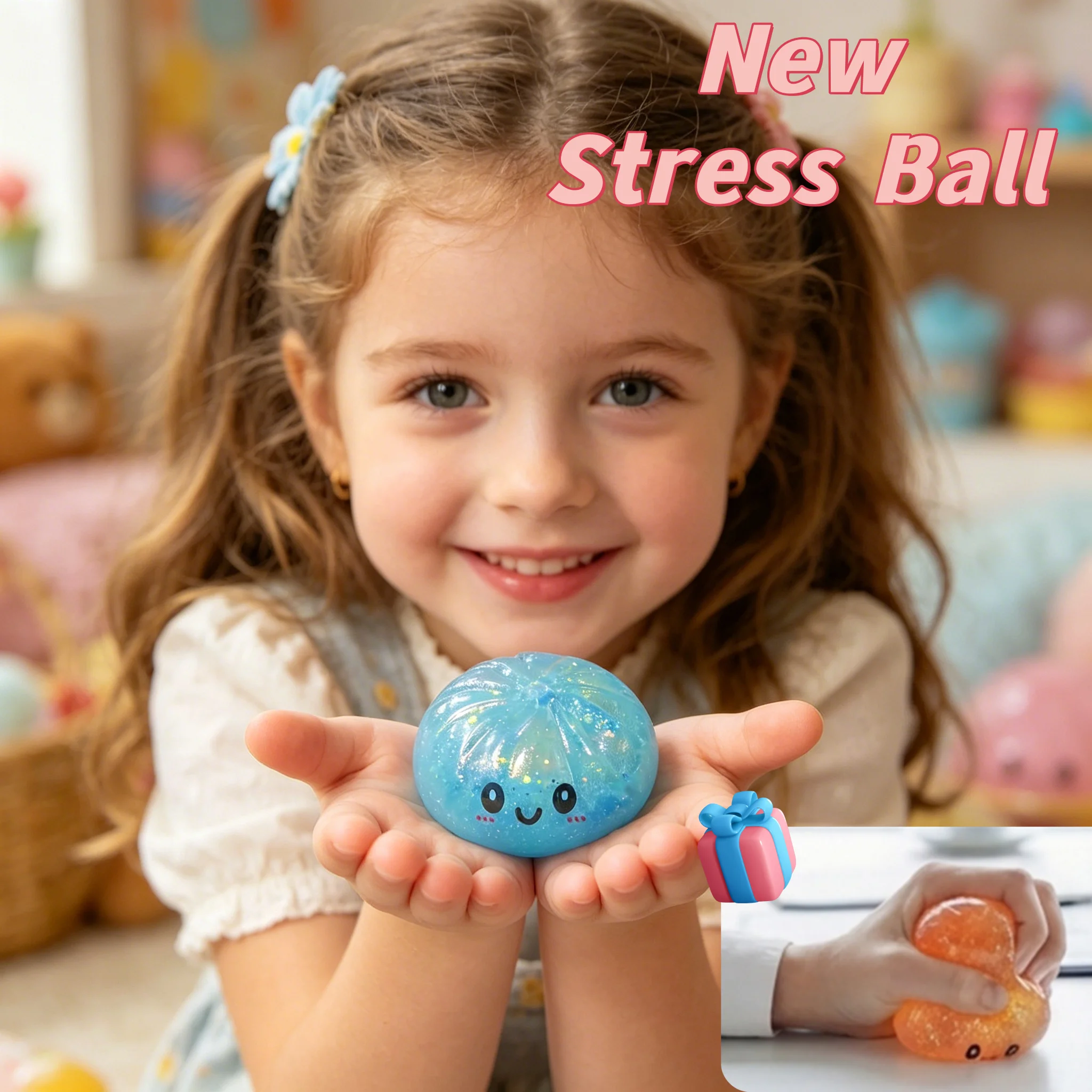6 Colors Stress Ball For Hand Therapy For Adults Kid Improve Anxiety Hard Squeeze Bread Shape With Expression Lovely Stress Ball
