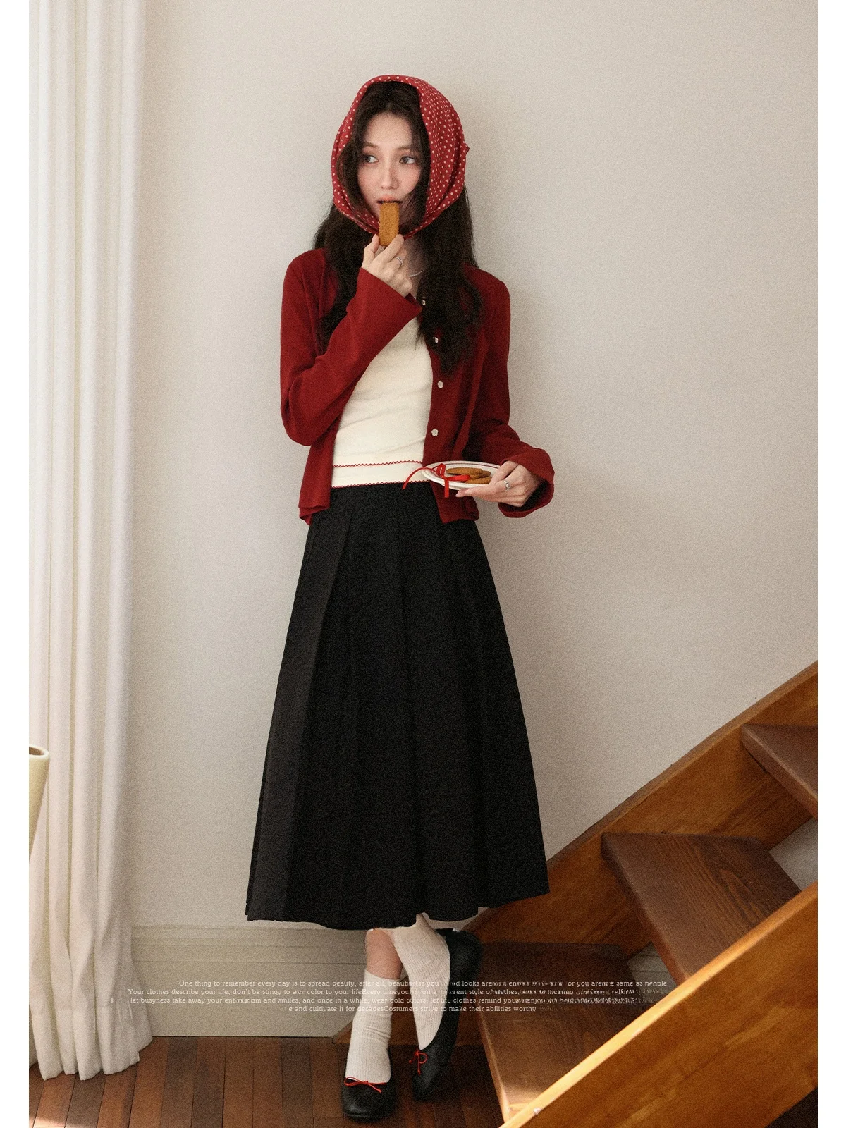 

Ele Bla Asymmetrical Skirt Women's Autumn New Sle A-Line Pleated Long Skirt Casual Leisure f-length Gown