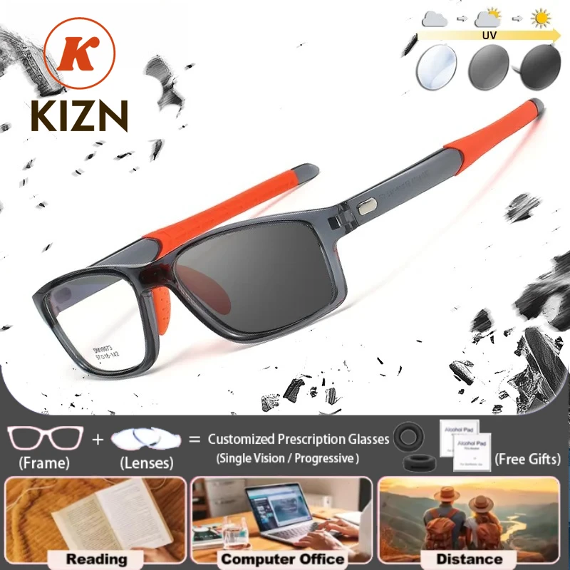 

Очки KIZN (XL) большие квадратные фотохромные с защитой от синего света, модные спортивные для активного отдыха, с диоптриями, для чтения