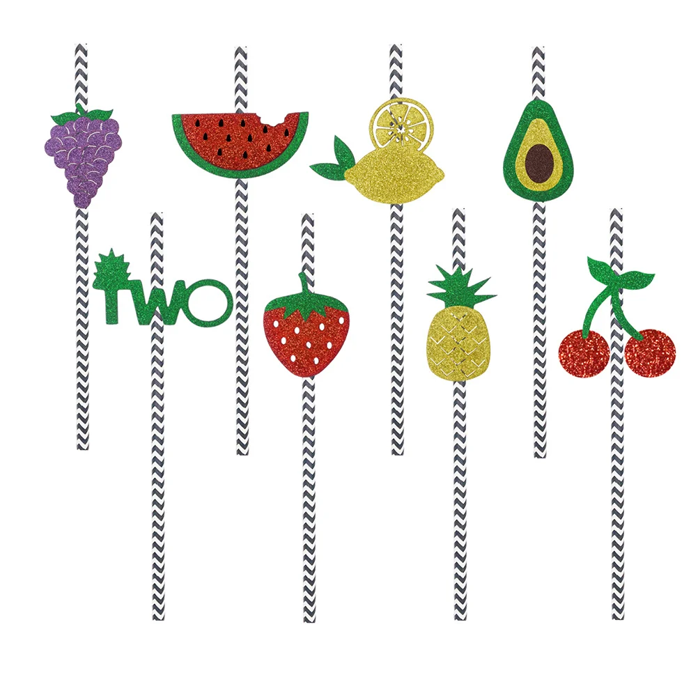 

12Pcs Fruits Paper Straws Pineapple Theme Disposable Drinking Straw Party Supplies for Juices Smoothies Drinks