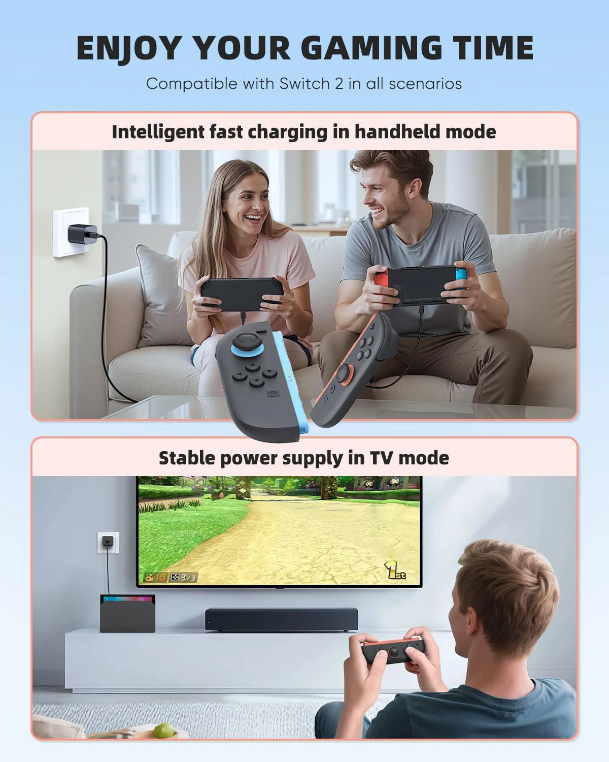 for Nintendo Switch 2 60W AC Adapter Type C Fast Charger Power Supply Support TV Mode Wall Charger for Switch 2 Accessories