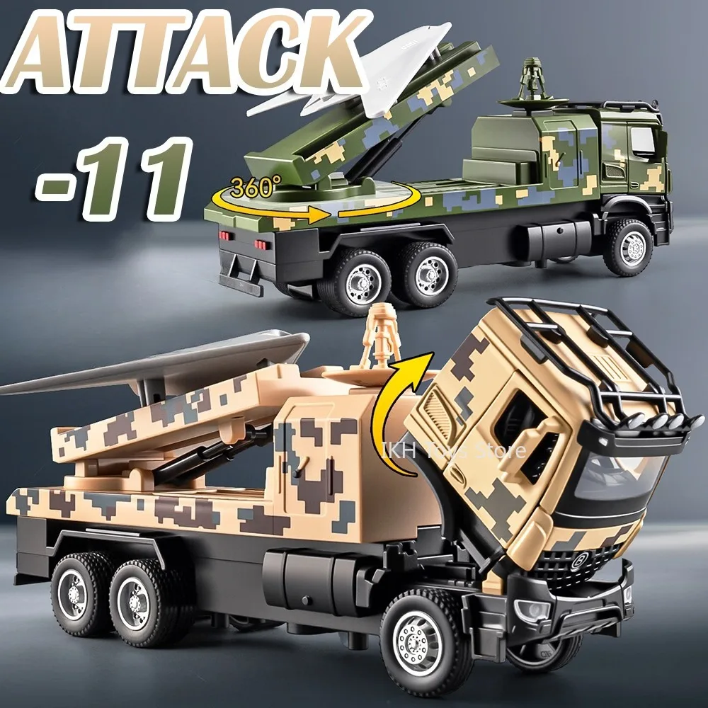 

1:32 ATTACK-11 Drone Launch Vehicle Model Toys Metal Diecast Sound Light Doors Opened Pull Back Military Vehicles for Boys Gifts