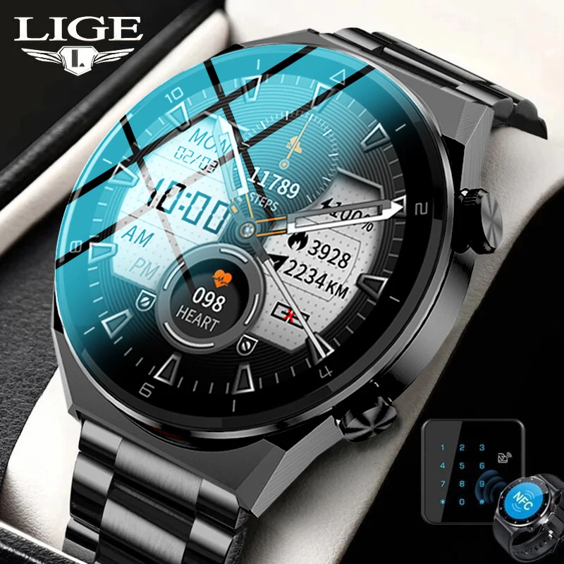 

LIGE Smart Watch Men 2022 Business AMOLED 454*454 HD Screen NFC 320mAh Waterproof Smartwatch Men Bluetooth Call For IOS Android