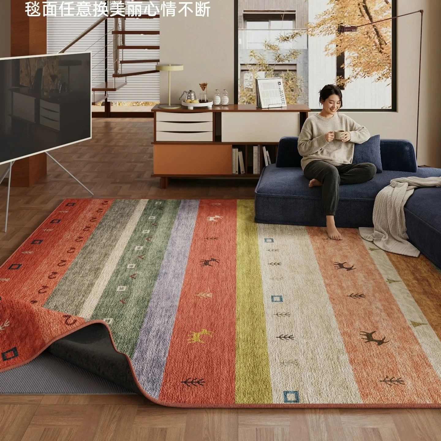 Double layer removable and washable carpet living room household dopamine sofa coffee table blanket washable bedroom bedside