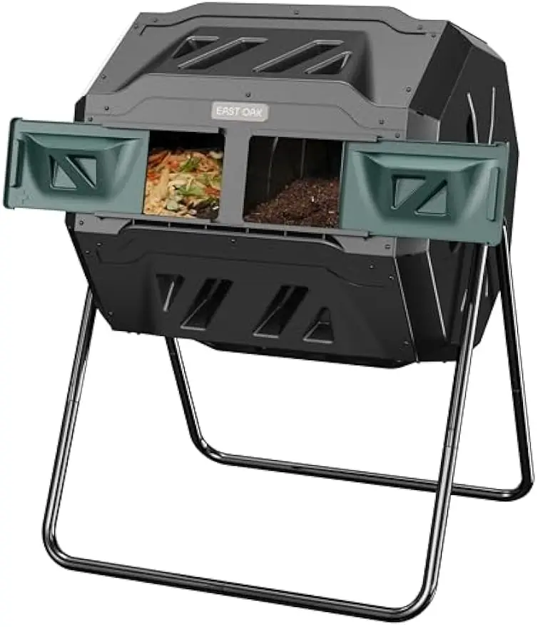 

43-Gal Dual Chamber Compost Tumbler with Aeration System, Rotating Outdoor Bin for Garden and Kitchen