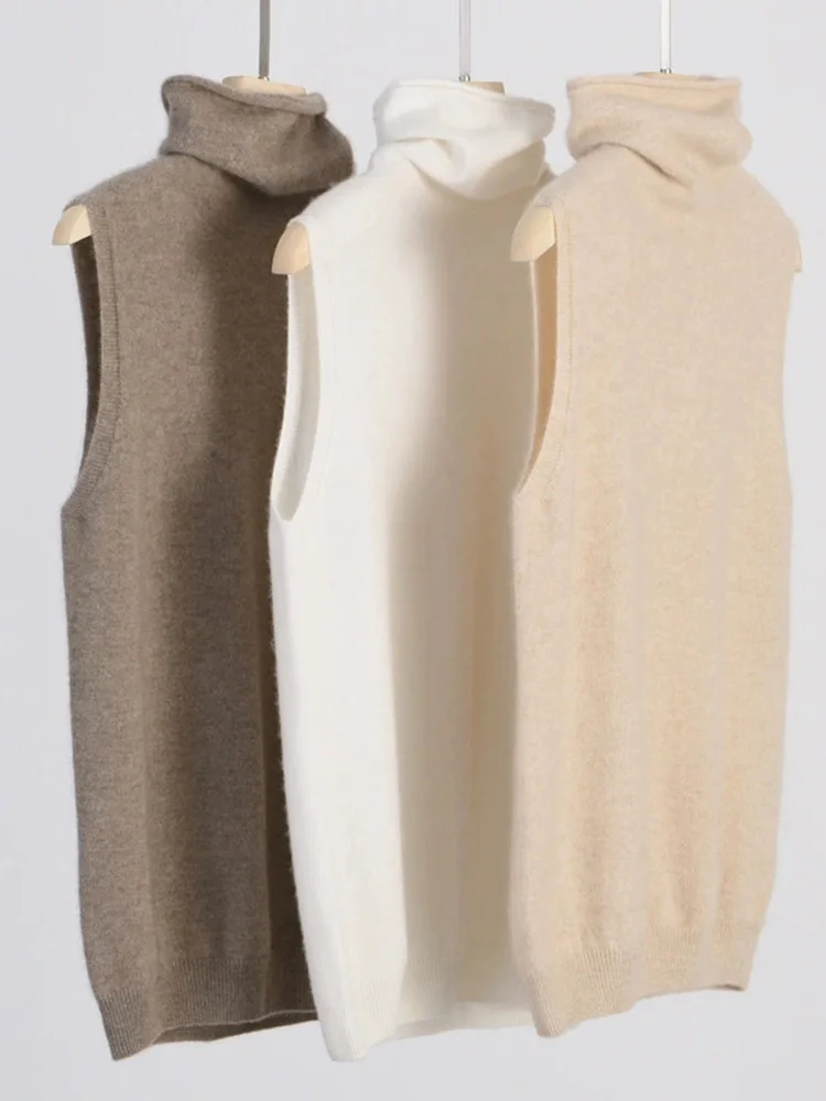 

Женские пуловеры без рукавов из мериносовой шерсти, водолазка, свитер, жилет, шерстяной трикотаж, весна-осень-зима, модный жилет, топы