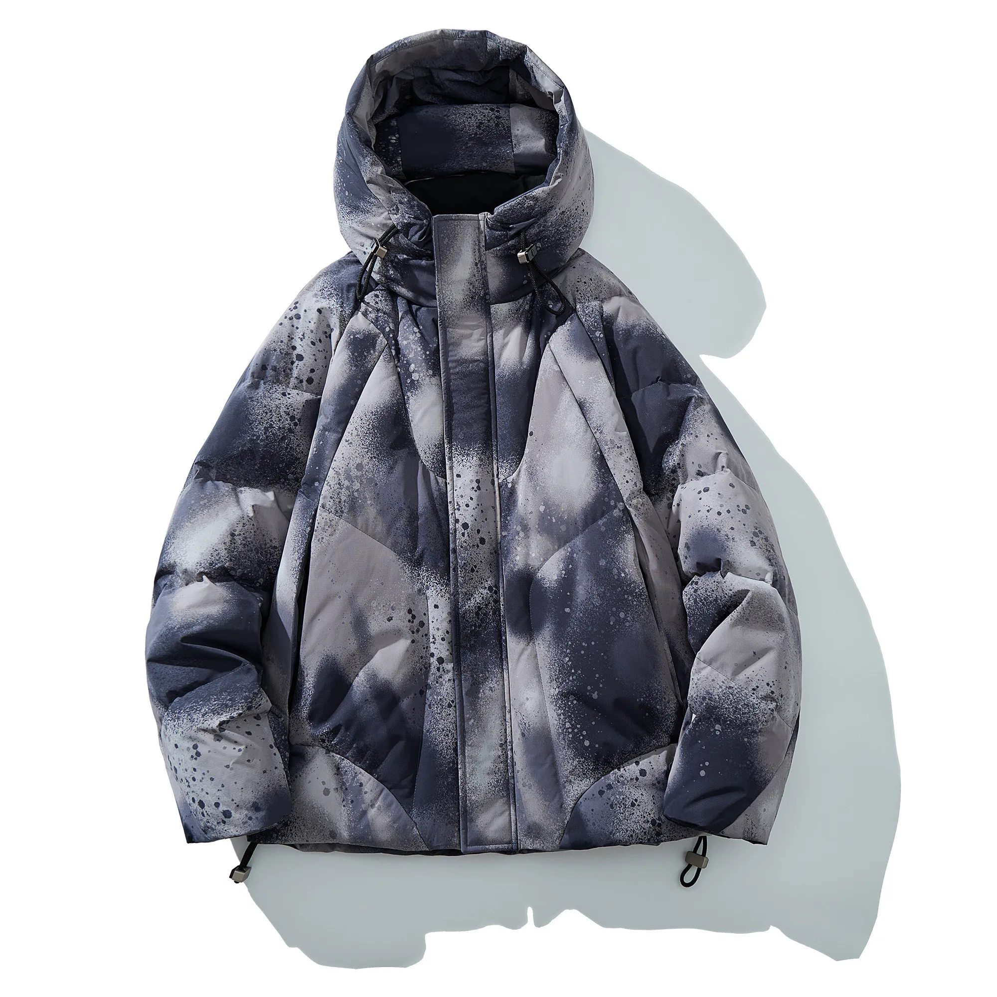 

Куртка-пуховик в американском стиле, повседневная, с капюшоном, тай-дай, для мужчин и женщин, зимняя, свободного кроя, утепленная, трендовая верхняя одежда