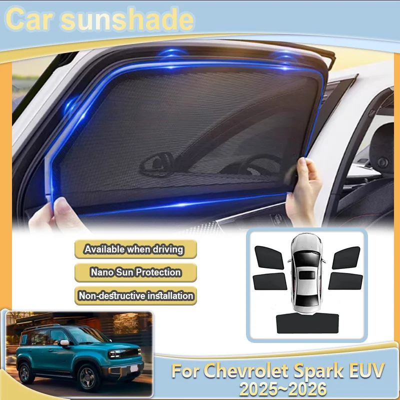 For Chevrolet Spark EUV Baojun Yep Plus 2025 2026 Car Window Mesh Sun Visor UV Blocking Sunshade Windshield Curtain Accessories