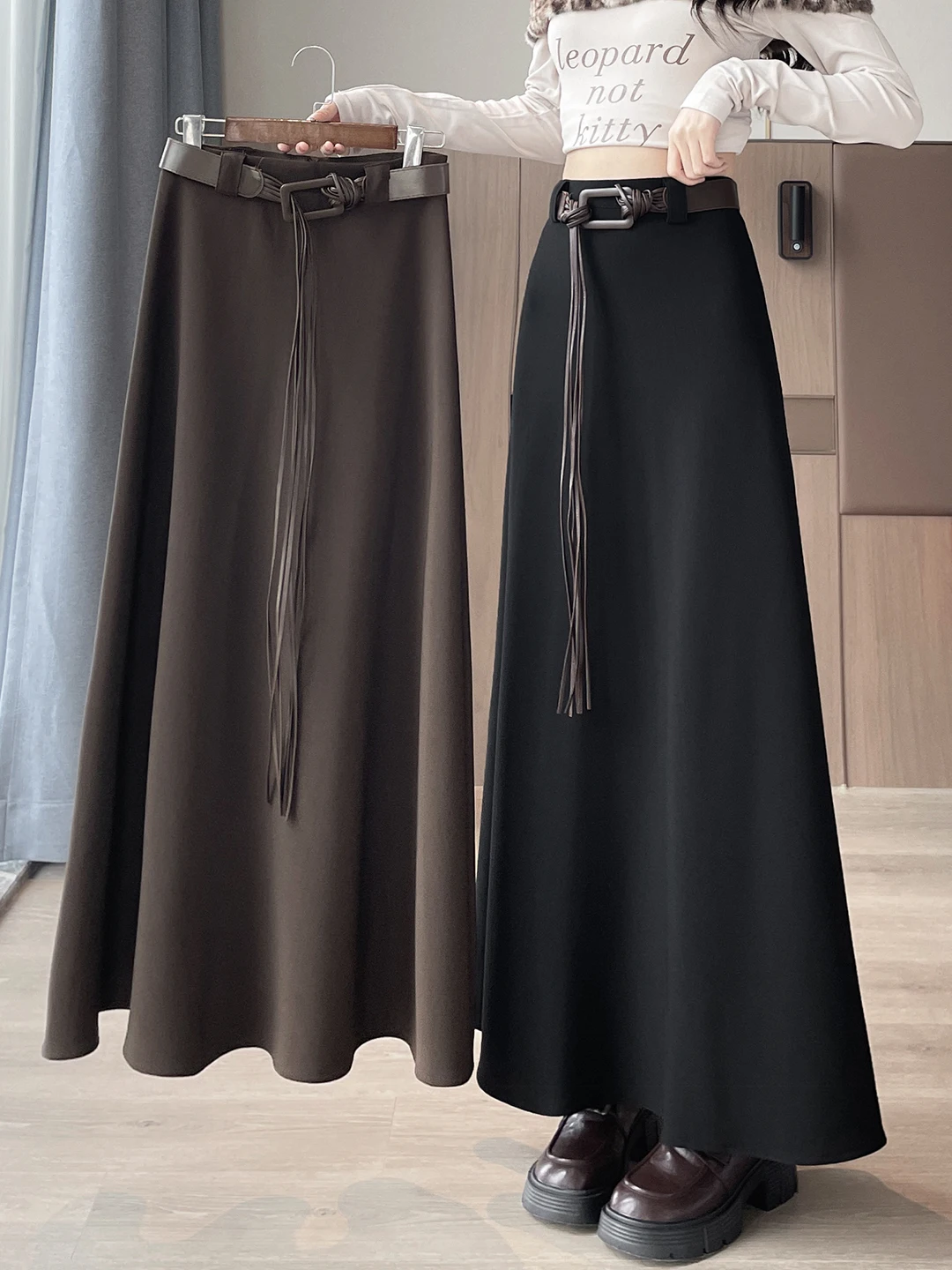 

Юбка-трапеция с высокой талией, женская, весна-осень, новая, стройнящая, драпированная, для офиса, из полиэстера