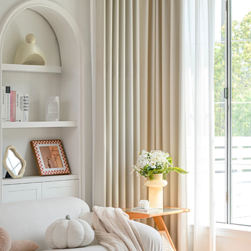 

French Cream Style Drapes Bedroom Thickened Blackout and Soundproof Curtain Living Room Drape Bay Window Sun Protection Curtains