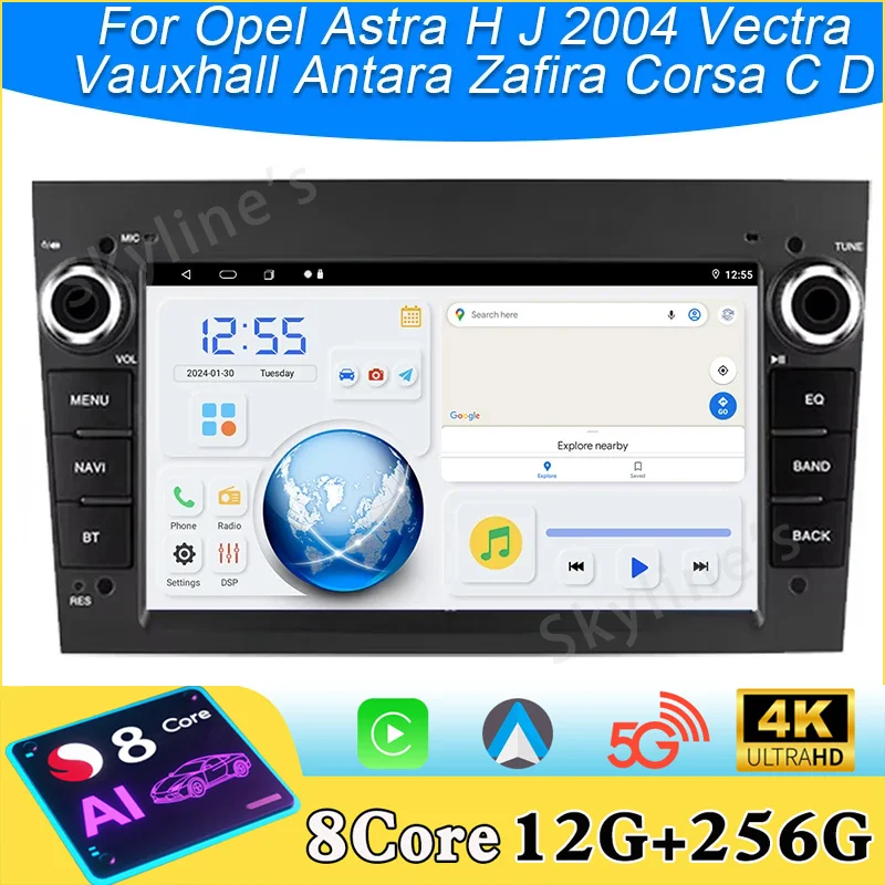 Radio para Auto Android 16 para Opel Astra H J 2004 Vectra Vauxhall Antara Zafira Corsa C D Vivaro Meriva Veda Navegación Carplay WIFI