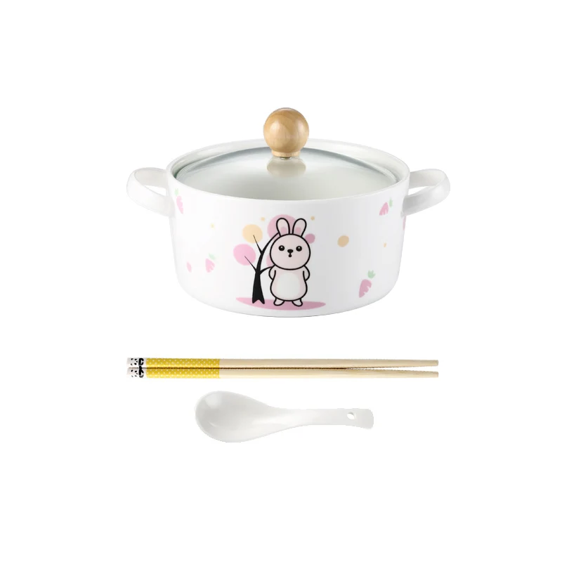 

Ceramic Instant Noodle Bowl With Lid Instant Noodle Cup Bowl And Chopsticks Set Household Lunch Box