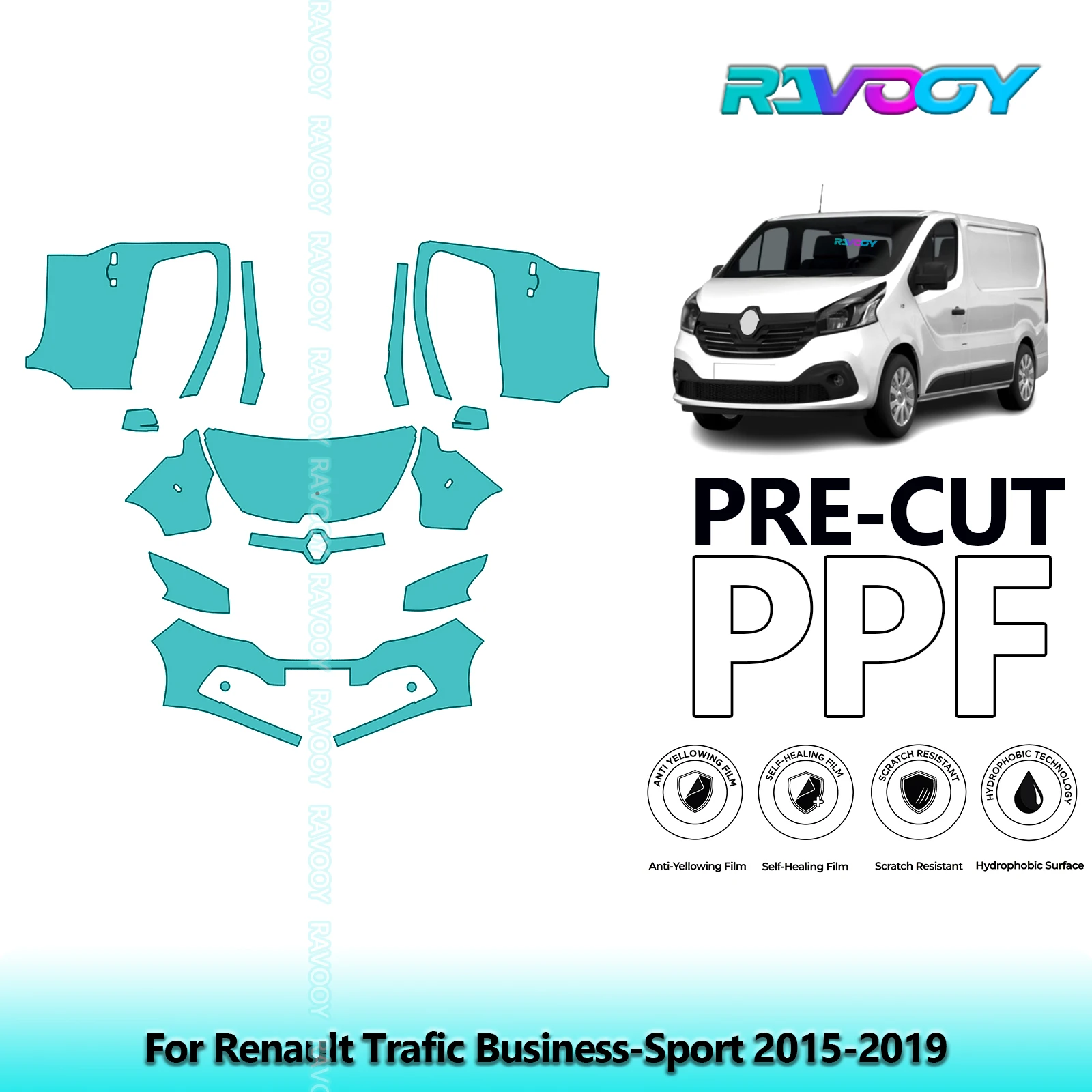 

Car Front Kit+Doors Clear Bra Precut PPF Paint Protection Film For Renault Trafic Business-Sport 2015-2019