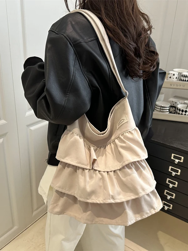 

Sweet Artistic Casual Tote Bag Women's Large Capaci Ruffle Trim Canvas Bag Spring Summer New Faion Trend Handbag