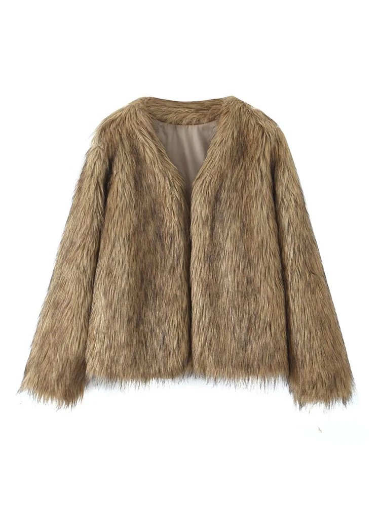 

European style new women's fashionable and versatile elegant round neck loose-fitting fur-lined coat