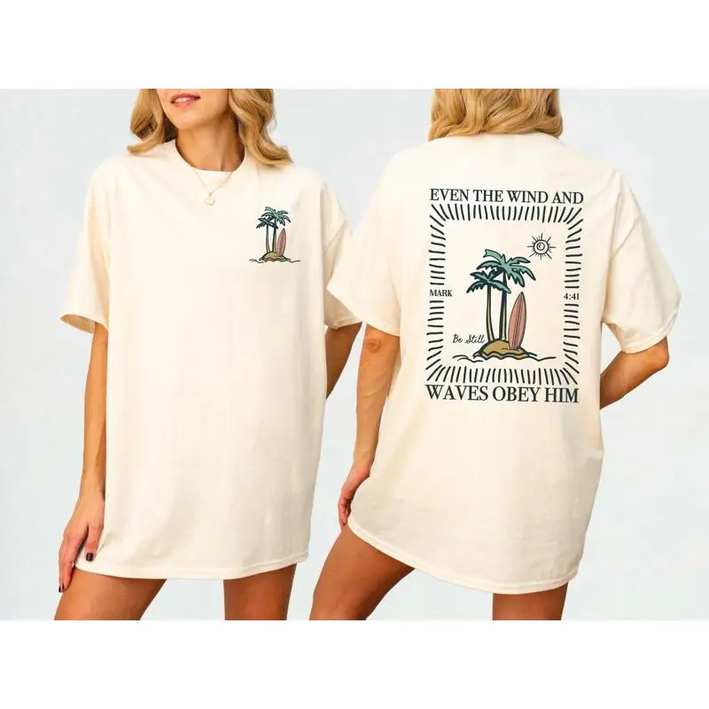 Camiseta cristiana de moda para bautismo, suéter inspirado en el océano a base de fe, campamento de iglesia, Surf playero, armadura de Dios