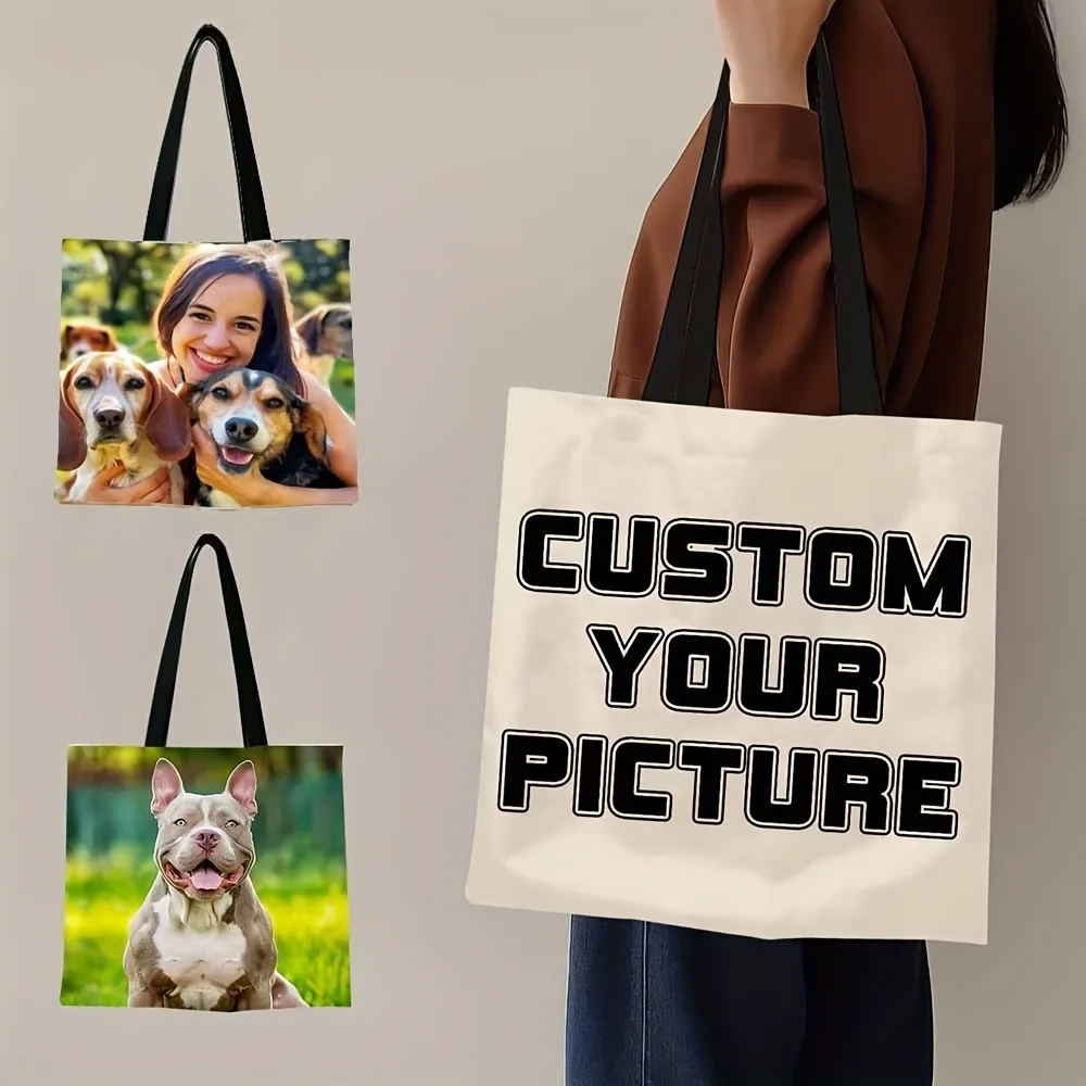 Custom Polyester Tote Bag Personalized Photo Printing Foldable Shoulder Bag with Reusable Design Storage Bag Shopping Bags