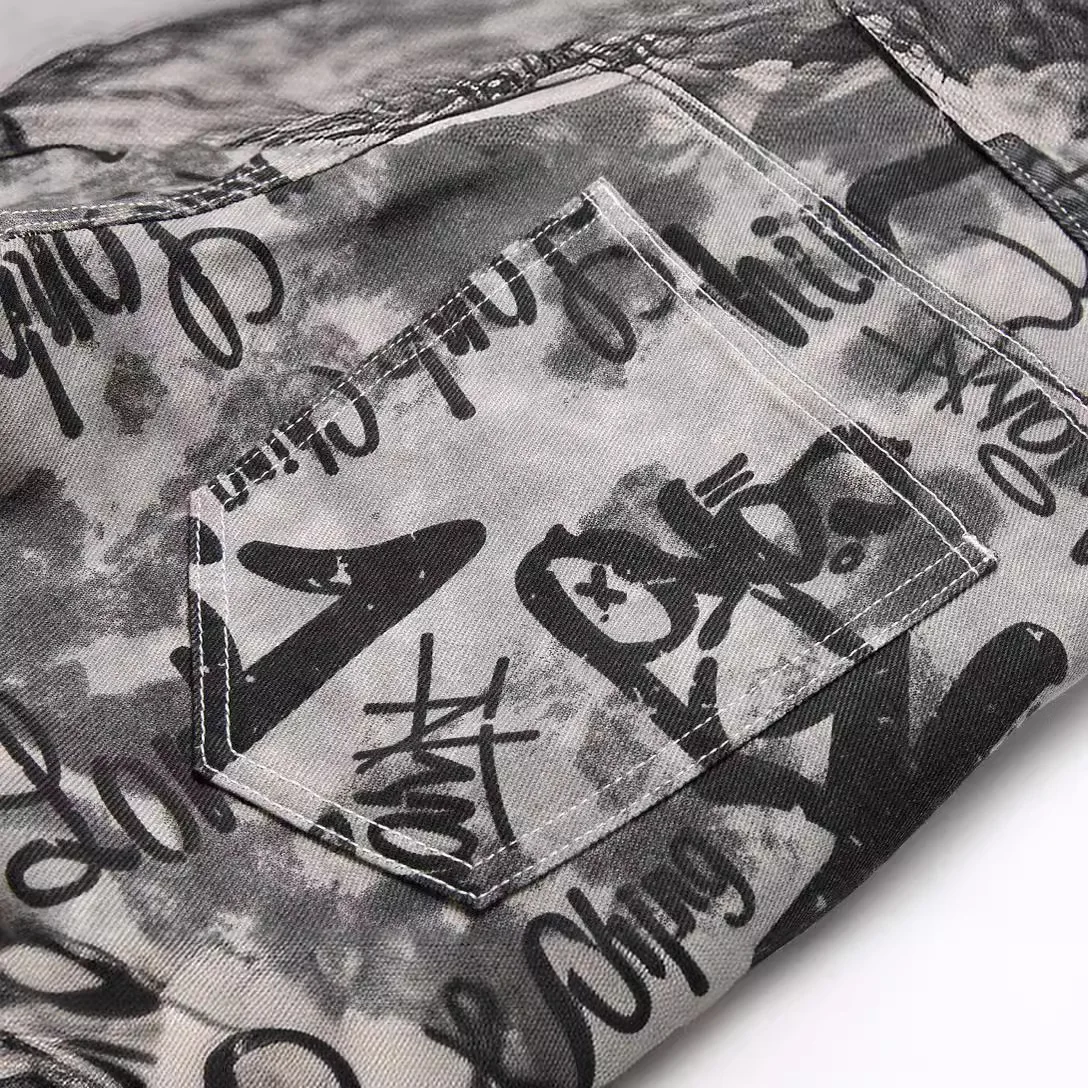 Vaqueros ajustados grises de moda para hombres Pantalones rectos casuales de hip hop