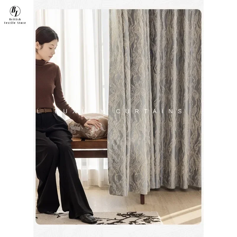 

Gold Gray High Precision Gilt Luxury Romantic Blackout Curtains For Living Room Bedroom Dining Custom Size Grace White Tulle