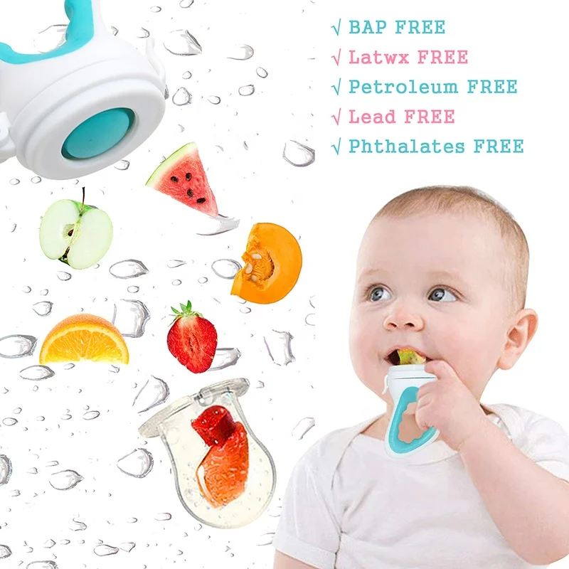 Baby silicone teething toy with 3 sizes of silicone nipple pouch, food grade baby fruit feeder pacifier