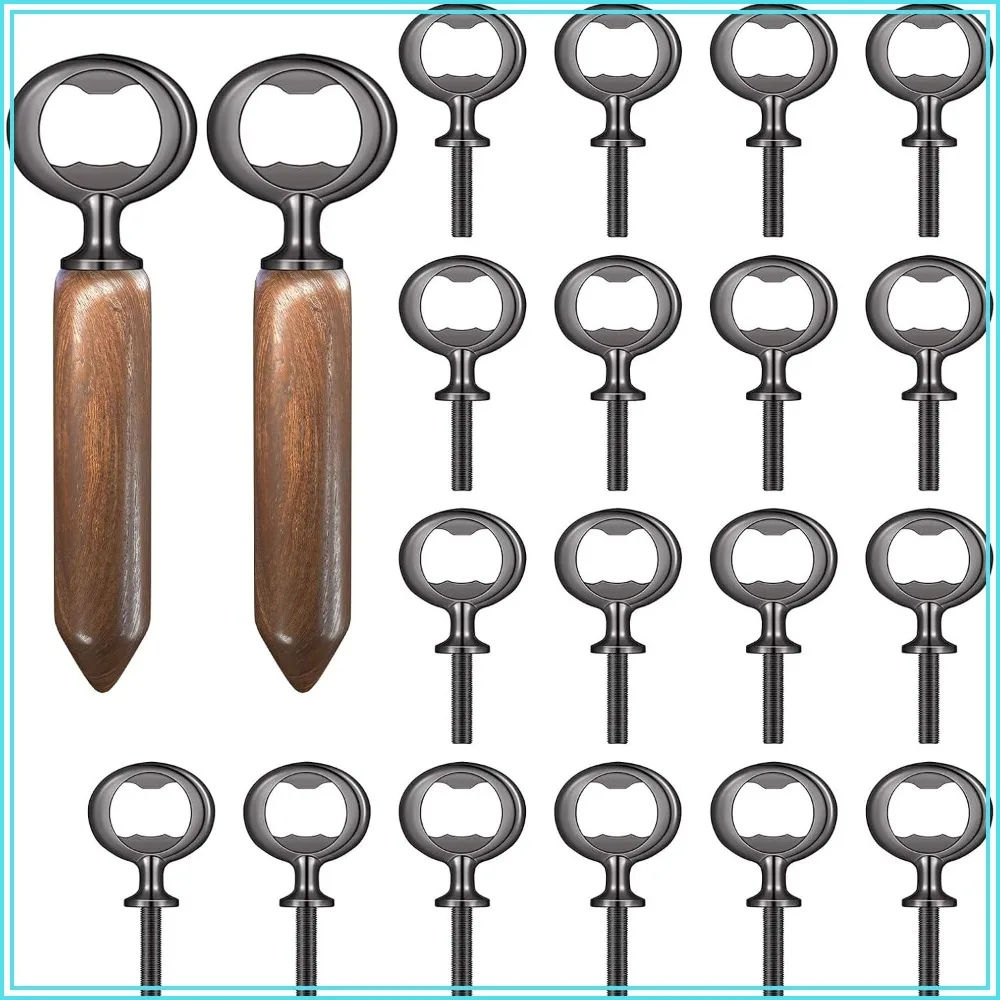 Kit de abridores de botellas metálicos, 20 piezas de insertos de acero inoxidable en blanco, herrajes para abridores de cerveza DIY para torneado de madera artesanal, negro mate