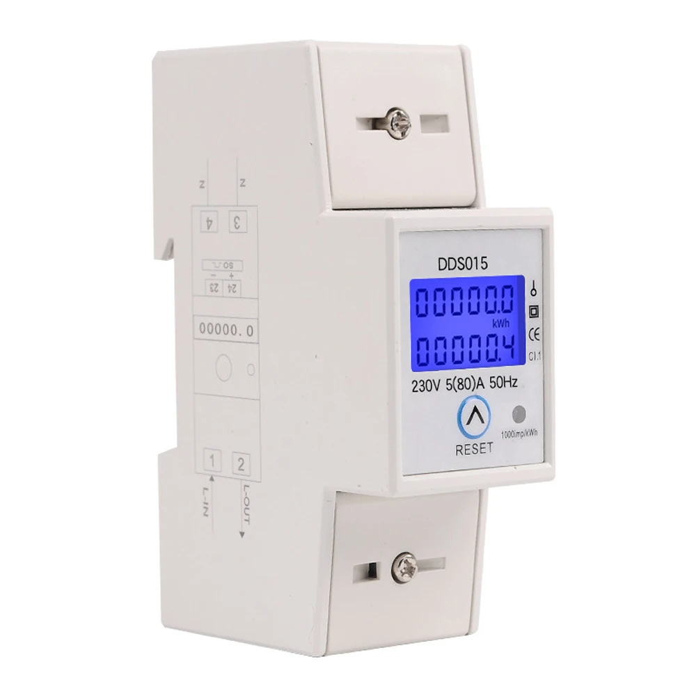 Dds015 5-80a 230V 50Hz Eenfase Energiemeter Watt Meter Huishoudelijk Din Rail Montage Digitale Lcd Elektrische Energie Vermogensmeter