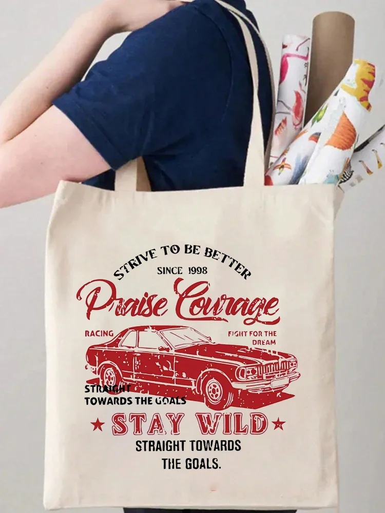 

1pcs Old School Graphic Canvas Bag Canvas Tote Shoulder Shopper Bag Vintage Old Car Tote Bag Gift for Travelers, Outdoors