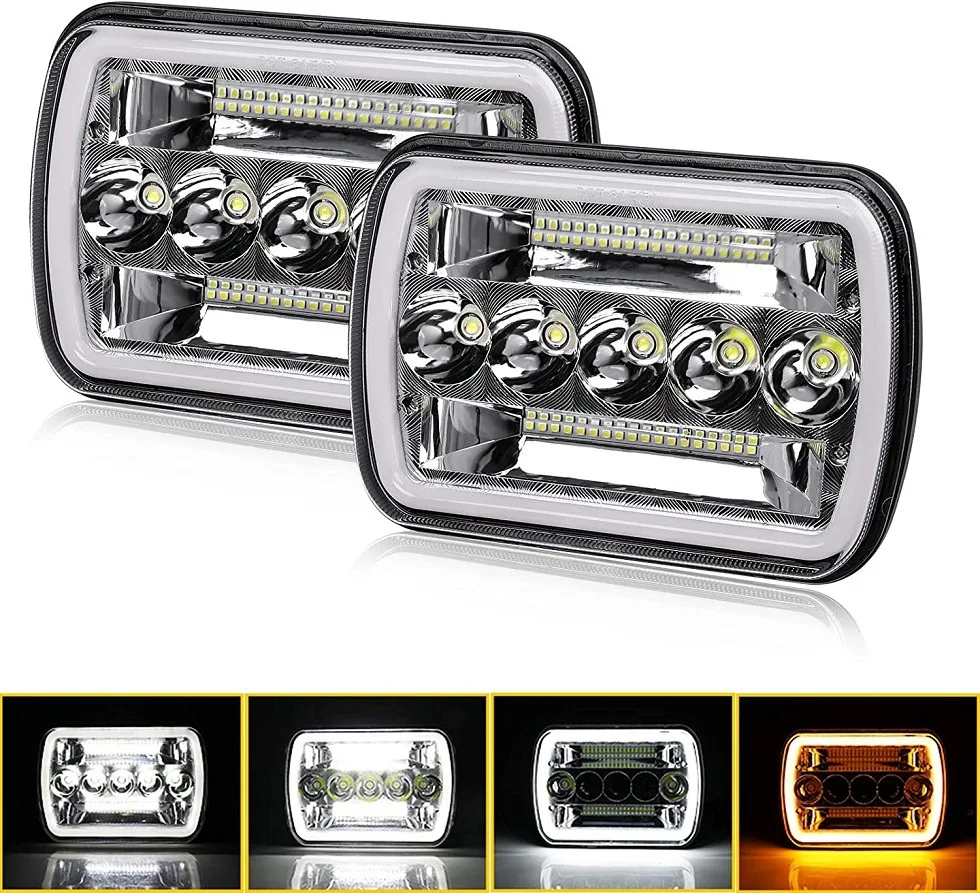 45w 5x7 square headlight with halo angel eye yellow and white color suitable for 6x7LED truck light 7.8 inch headlight